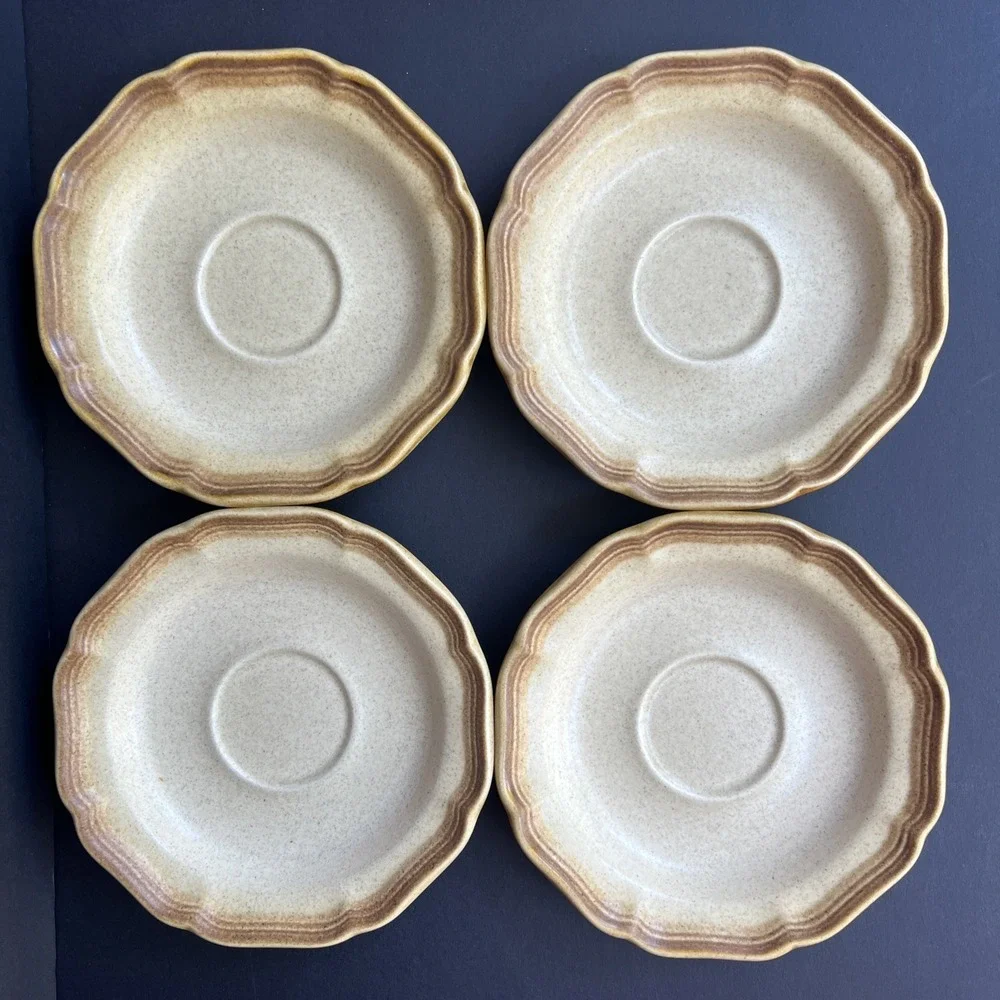 VTG Mikasa Whole Wheat E8000 Saucers Set of 4 Japan Stoneware EUC Unused